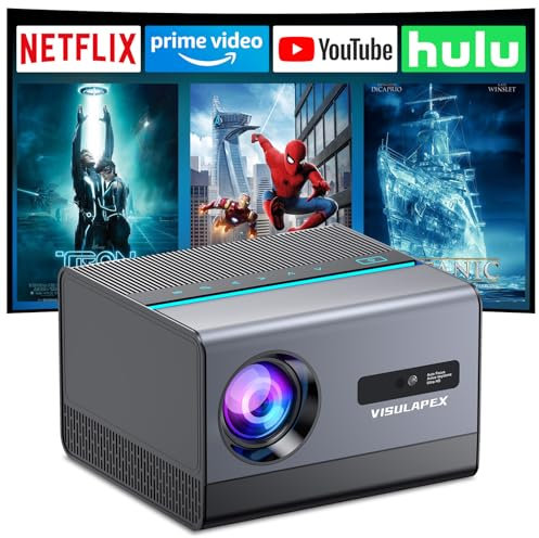 Smart Beamer 4K【Integrierte Apps/Autofokus】 800ANSI WiFi 6 und Bluetooth Projektor mit Android TV 12, VISULAPEX 1080P Full HD Beamer Heimkino Outdoor 200 Display