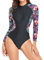SHAPERIN Langarm Badeanzug Damen Rundhals Einteilige Bademode Mit Reißverschluss Vorne Rash Guard Schwimmanzug für Wasser Strand Surfen Schwarz 3# L