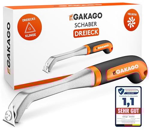 Gakago Raschietto - Lama triangolare di alta qualità in resistente carburo di tungsteno - Raschietto universale ergonomico e antiscivolo per legno, metallo, cemento o pietra