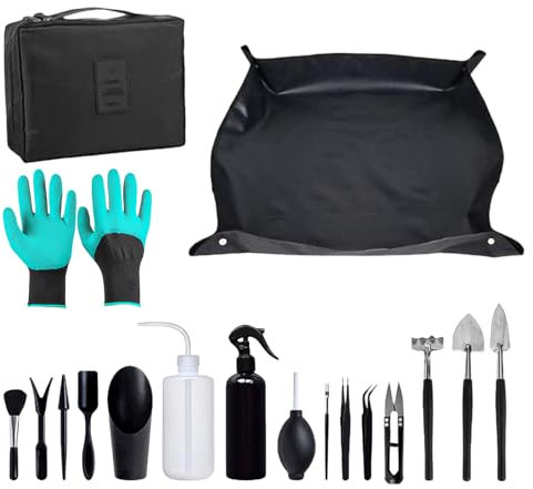 18 Stück Umtopfmatte, wasserdichte Gartenmatte Pflanzmatte, 50x50 cm Pflanzunterlage mit Mini-Gartenwerkzeug-Set für Gartenarbeit, Zuhause, Baumschule, Töpfe, Sukkulenten Pflanzen