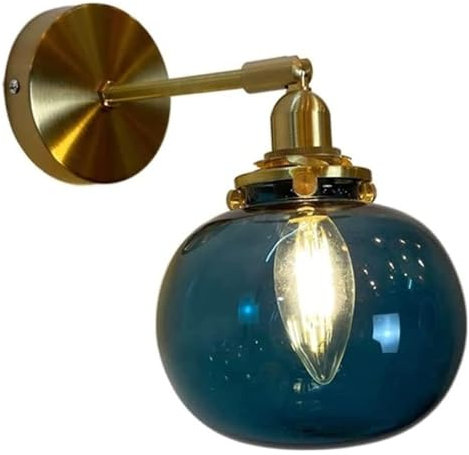 Applique murale rétro japonaise en verre E27 pour chambre à coucher, lampe de chevet, abat-jour en verre bleu foncé, applique murale pour porche, allée, salle de bain, miroir