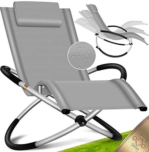 KESSER® Relaxliege Liegestuhl | Gartenliege Sonnenliege | Gartenstuhl | Klappstuhl faltbar | Schwungliege | Schaukelsessel | ergonomische Relaxsessel | wetterfest | 180 kg Belastung (Grau)