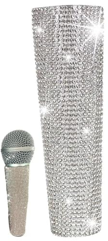 Vobumix Microphone Handle Sleeve Rhinestone Mic Bling Cover Protector Replacement Microphone Glitter Sleeve for Party Bar Show