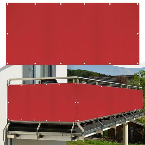 Balkon Blickdicht Sichtschutz 70 x 250 cm Uv-Schutz HDPE Wetterfester, Schutz vor Neugierigen Blicken Balkonabdeckung, Balkon-Sichtschutz für Gartenanlagen, Camping, Rot