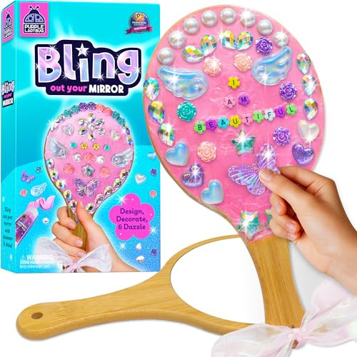 Bling Out Your Mirror DIY Craft Kit for Kids -Decorate Your Own Wooden Mirror 6 7 8 9 10 Year Old Gifts for Girls Crafts Gift Set for Girls Ages 6+ Birthday Presents Girl Toy Gifts for Kids