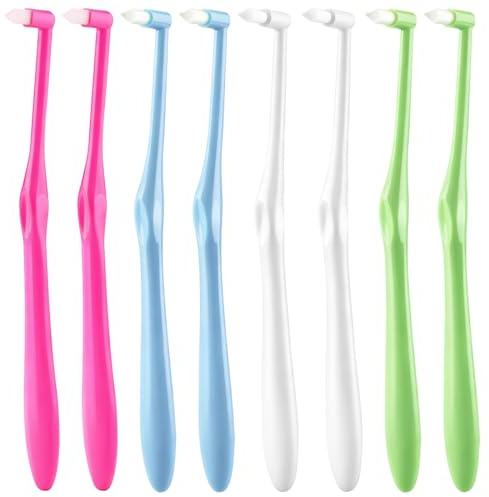 8 PCS Interspace Toothbrush, Interspace Compact Soft Slim Interspace Teeth Brush, Dental Brushes for Orthodontic Braces & Detail Cleaning - Blue, Green, Rose Red and White