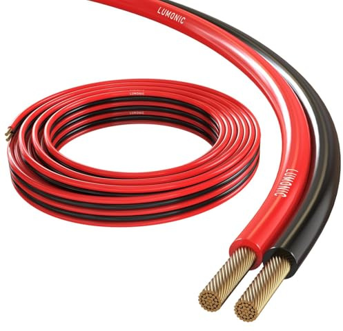Lumonic Lautsprecherkabel | 25m Rot Schwarz | 2x 1,5mm² CCA | HiFi Boxenkabel | Audio Zwillingsleitung