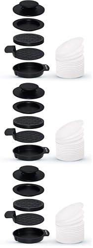 LEVIVO Burgerpresse, 5-Teilig, Mit 50 Blatt Antihaftpapier, Zum Herstellen Von Burger Patties Mit Oder Ohne Füllung, Extra Dünn, Normal Dick, Alle Teile Einfach Zu Reinigen, Schwarz (Packung mit 3)