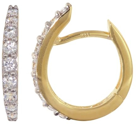 trendor Damen-Ohrringe Gold 333/8K Klappcreolen mit Zirkonia 16 mm 21701 | attraktiver Ohrschmuck für Frauen, funkelndes Accessoire,