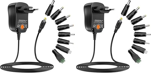 Zolt 12W Adaptateur Secteur Universel AC DC 3V 4.5V 5V 6V 7.5V 9V 12V Transformateur d'alimentation à Découpage avec 8 Connecteurs DC pour électroniques Ménagers, 1000mA Max. (Lot de 2)