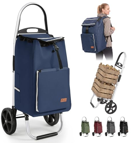 Sekey Einkaufstrolley klappbar, 3-in-1 Einkaufswagen | (Trolley, Sackkarre & Rucksack), mit leichtem Aluminiumrahmen, vielseitig für Einkauf, Alltag & Reisen, stabil, Blau