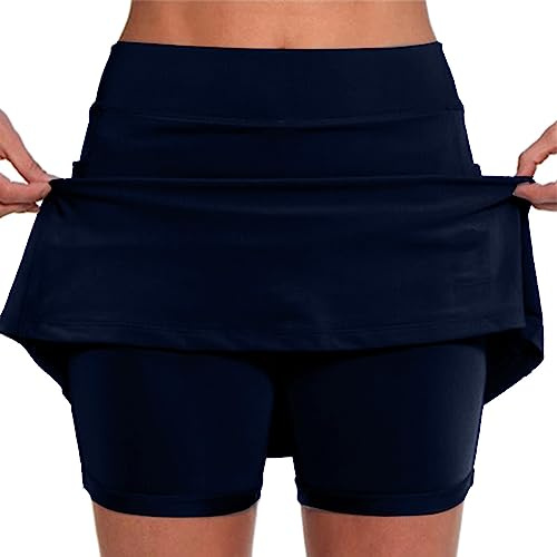Skorts for Women UK High Waisted 2 in 1 Tennis Skirt Shorts with Pocket Yoga Golf Skort High Waist Workout Summer Casual Skirts Underneath A Line Women Shorts S-5XL Navy L