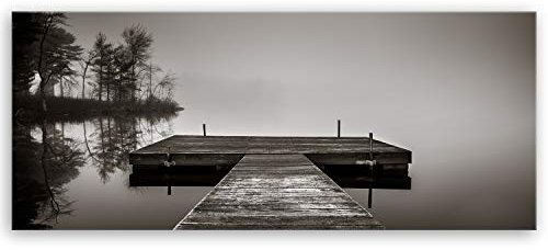 ge Bildet Bild auf Leinwand | Steg - schwarz weiß in 120x50 cm als Panorama Wandbild XXL | Wand-deko Dekoration Wohnung modern Bilder | 2288-B