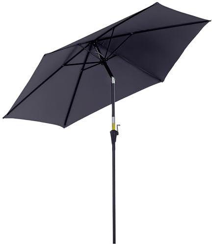 Outsunny 2.6M Garden Parasol Umbrella with Tilt and Crank, Outdoor Sun Parasol Sunshade Shelter with Aluminium Frame, Grey