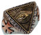 Vintage 925 Sterling Silber Freimaurer Illuminati Ring mit Golden Alles sehende Auge Kreuz für Herren Damen Offen und Verstellbar