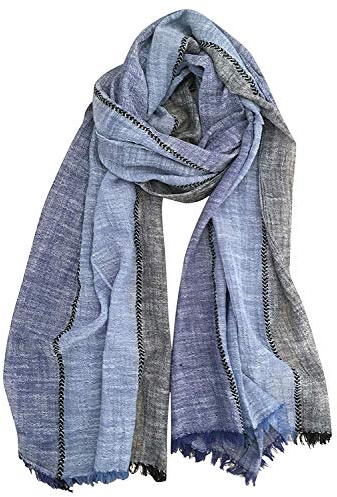 GERINLY Color Block Summer Scarf for Men Long Neck Wraps Shawl Urbanstyle Scarf Gift for Men Thin Scarves Bufandas Para Hombres (Navy Blue Black)