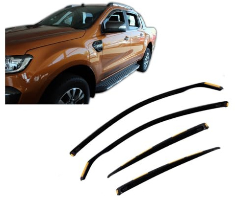 J&J AUTOMOTIVE Windabweiser passend für Ford Ranger 3 4-Türer 2012-2016 4tlg, Heko Regenabweiser Vorne Hinten Getönt Dunkel Passform