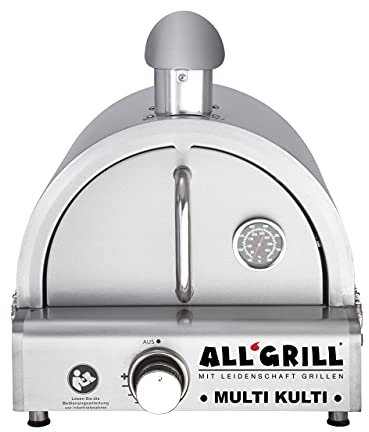 Allgrill Multi-KULTI Set 2 zündgesichert - Gasgrill + Edelstahlpizzahaube mit Kamin