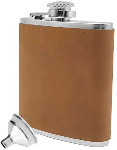 OUTDOOR SAXX Edelstahl Flachmann, 175ml, Leder Design, inkl. Trichter, hell-braun, in Geschenkbox