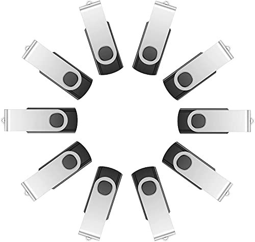 VIEKUU Pendrive 1GB 10 Piezas 2.0, 1 GB Memoria USB Stick, Giratoria Pen Drive, Pincho USB Adecuado para TV, Computadora, Tableta, Flash Drive Almacenamiento de Datos(1GB 10PCS Negro)