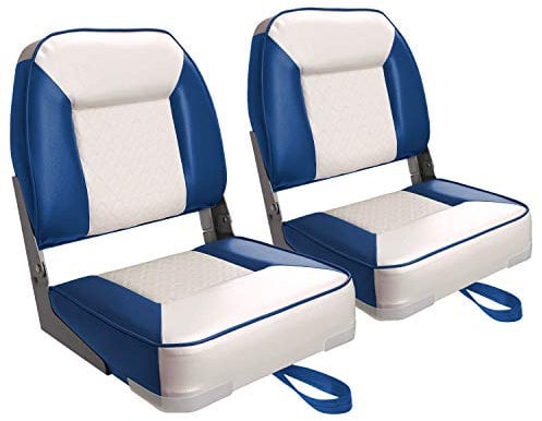 XGEAR Deluxe Bootssitz mit niedriger Rückenlehne, klappbarer Fischerbootsitz (2 Sitze) (C-Weiß/Blau)