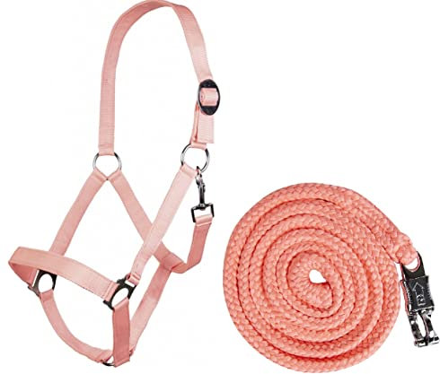 Generisch HKM Halfter-Set StarterHalfter + Führstrick mit Panikhaken verstellbar | versch. Farben (Warmblut, Koralle)