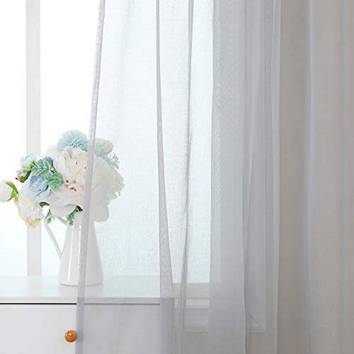MIULEE Sheer Voile Vorhang Stangedurchzug Transparente Gardine aus Voile Vorhänge Fensterschal Transparent Wohnzimmer Luftig für Schlafzimmer 2er Set 140 X 160 cm (B x H), Rod Pocket Grau
