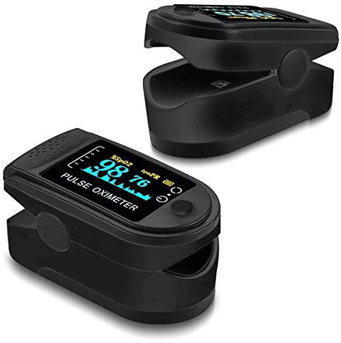 NAUC Pulsoximeter Pulsmessgerät Finger Puls Oximeter Messgerät Sauerstoff Blut SpO2, Farbe:Schwarz