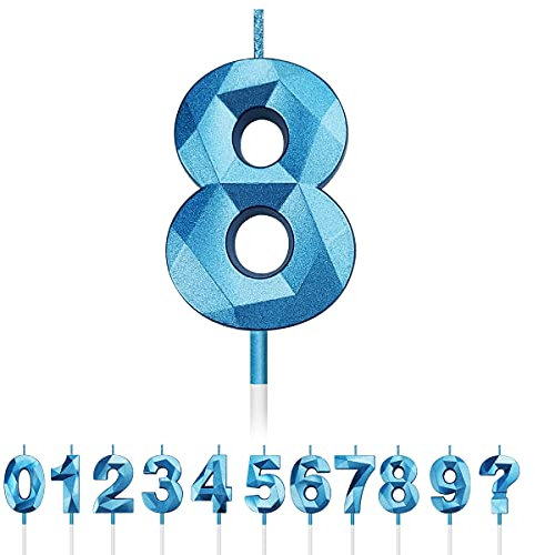 Geburtstag Nummer Kerzen, 3D Diamant Form Kuchen Kerzen Zahl 0 1 2 3 4 5 6 7 8 9 Glitzer Kuchen Topper Dekoration für Hochzeit Geburtstag Jubiläum Feier Abschluss (Blau, 8)