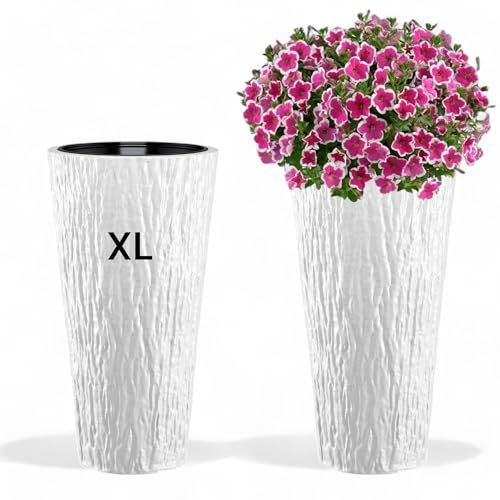 MELTOM Blumenkübel Blumentopf Rund Slim Pflanzkübel mit Herausnehmbaren Einsatz DEKORATIV (Weiß, XL)