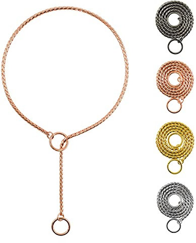 Ximipet Heavy Duty Dog Choke Collar with Anti-Rust Plated P Chain for Small Large Dogs, Black/Gold/Silver/Rose Gold, 15.5-29.5 (27.5, Rose Gold)