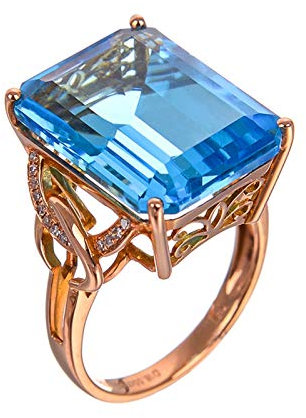 Beydodo Bague Or Rose Topaze, Bague Personnalisable Femme Bague Vintage avec Topaze Forme Émeraude Taille 57.5 - Alliance en Or 18 Carats de Mariage