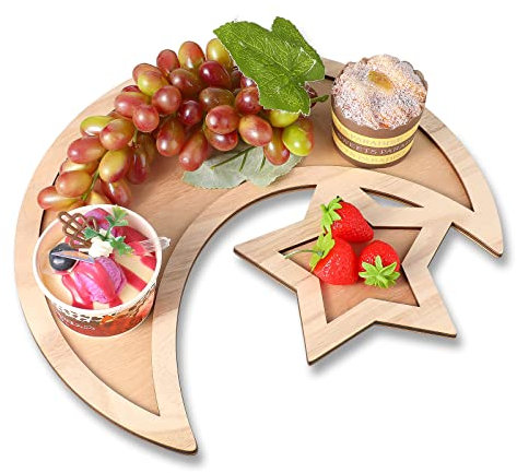 Nuenen Eid Tray Anzeige Dekoration Stern Mond Holz Dessert Tablett Servieren Eid Geschirr Eid Mubarak Ramadan Tabletts Platten für Essen Obst Snack Dessert Halter