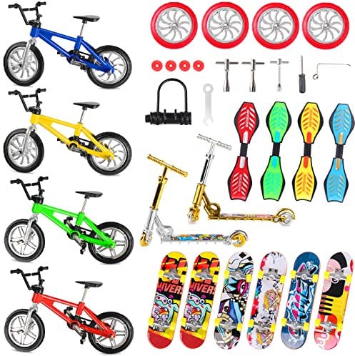 Fowecelt Fingerboards Mini Fingerspielzeug Set, 31 Stück Finger Scooter Finger-Skateboards Fingerboard Finger Bike Training Requisiten Fingerspitzen Bewegungsspielzeug Spiele für Kinder