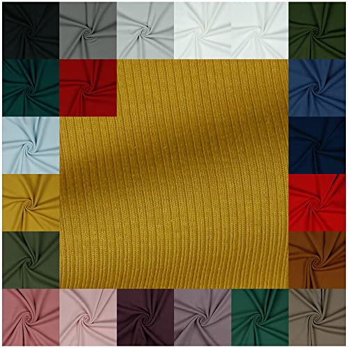 VmG-Store RIB Jerseystoff gerippt Uni Meterware 21 Farben zur Auswahl Tex zertifiziert Nähstoff (200 x 145cm, 064 I Ochre)