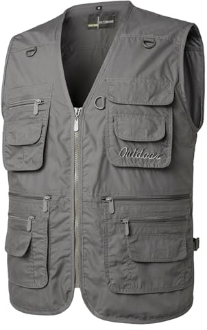 Yukirtiq Herren Anglerweste Outdoor Weste mit Vielen Taschen Schnelltrocknend Sommerweste Funktionsweste Jagdweste Safari Fotografie Hundesport Weste