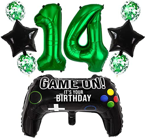 Liitata Videospiel 14. Geburtstag Deko Jungen Gamer Geburtstag Party Deko Zahl 14 Folienballon Grün Großes Gamecontroller Luftballon Stern Ballon für Junge Geburtstag Motto Party Deko