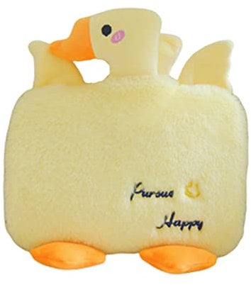 VIONNPPT T Cartoon Duck Hot Water Bag, Water Bottle with Plush Cover, 1.5 L Large Hand Warmer Hot Water Bottles with Kangaroo Pocket, Hot Bag for Stomach Back Neck (Yellow)