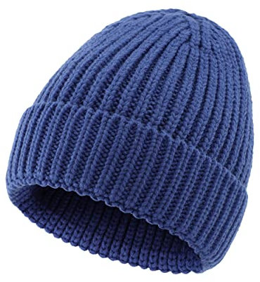 Magracy Strickmütze für Damen, gerippt, dehnbar, mit Bündchen, Wintermütze, blau, Einheitsgröße