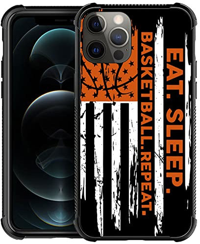 Yesad Kompatibel mit iPhone 12 Pro Max, Basketball-Flagge, weiches TPU, stoßfest, gehärtetes Glas, Rückseite für iPhone 12 Pro Max