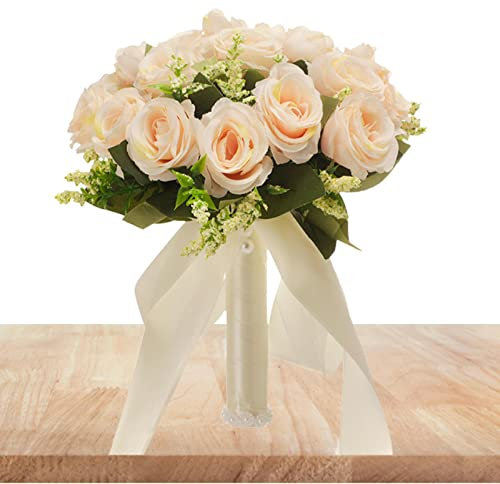 Brautstrauß | Hochzeitssträuße Für Braut, Champagner/Weiß Künstliche Rosen Für Hochzeit Kirche Heimdekoration Verlobung Blumensträuße