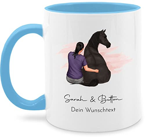 Tasse Tassen 325ml - Pferde - Frau mit Pferd I Wunschtext I Wunschname Text I Geschenk Reiter - 325 ml - Hellblau - geschenke für pferdefrauen reitersachen pferden pferd- glühweintassen frauen