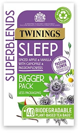 Twinings Superblends Sleep Tea - Spiced Apple & Vanilla Herbal Tea Infusion with Camomile & Passion Flower - 40 Biodegradable Tea Bags