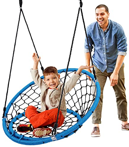 SereneLife Web Chair Swing, 90,2 cm, Hängesitz, Netz, rund, Allwetterschaukel für Baum und Indoor/Outdoor