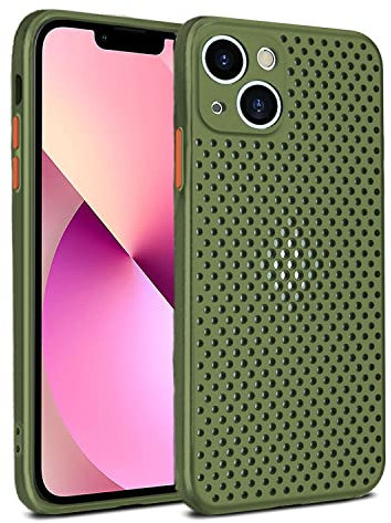 Rdyi6ba8 for iPhone 14 Case, Heat Dissipation Breathable Cooling Hollow Cellular Hole Case Ultra-thin TPU Anti-Scratch Anti-Fingerprint Phone Case for iPhone 14, Grass green