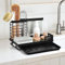 OTraki Kitchen Sink Caddy Sponge Holder with Self Draining Tray Sink Tidy Kitchen Organizer Sink Organiser Rack Caddy Brush Cloth Dish Sponge Holder with Drain Tray, Black