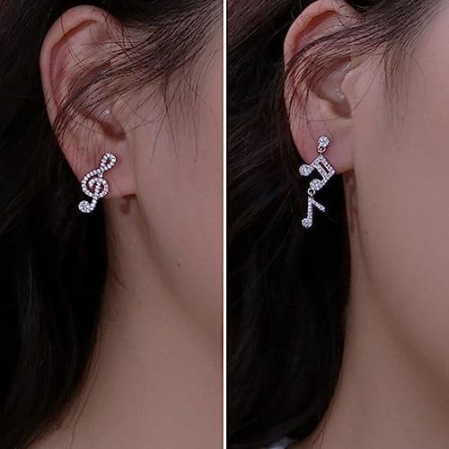 Wendalern Musiknoten Ohrringe Asymmetrisch Zirkonia Noten Ohrringe Glänzend Voll Diamant Musik Note Tropfen Ohrschmuck Silber Cz Noten Ohrstecker Schmuck Für Frauen Mädchen