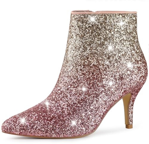 Allegra K Glitzernde Damen-Stiefeletten mit spitzer Zehenpartie und Stiletto-Absatz Silberrosa 36