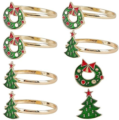 GORGECRAFT 6Stk 2 Stile Weihnachts-Serviettenringe Kreis-Serviettenhalter Serviettenschnallen Kranz Baumschmuck Metallische Verzierung Restaurant Abendessen Zuhause Hochzeitsbankett Tischdekoration