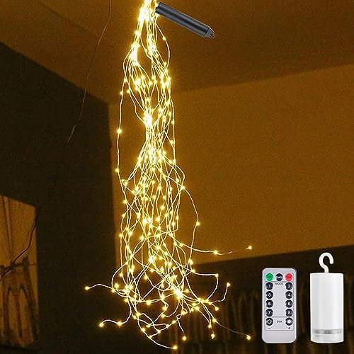 Funmo LED Lichterbündel, Lichterschweif 2M 100 LED Lichterbündel Batteriebetrieben,8 Lichtmodi Wasserdichte Wasserfall Lichterkette,Timer für Innen Außen Garten Weihnachten Gießkanne- Warmweiß